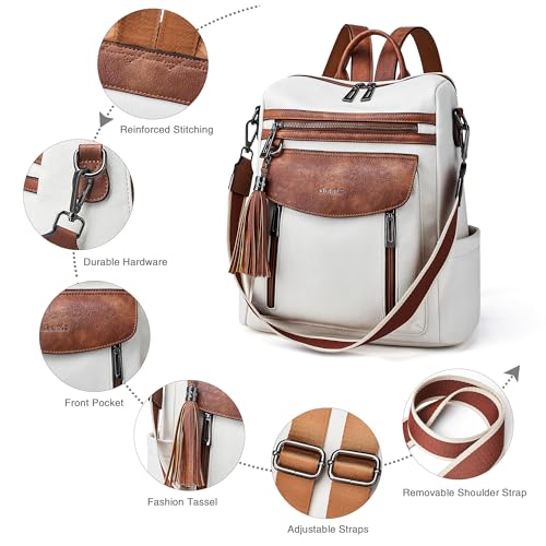 Shrrie Backpack Purse for Women Fashion Leather Backpack Purse Designer Travel Backpack Convertible Shoulder Bag with Wristlet - color: 1-7 Beige With Brown
