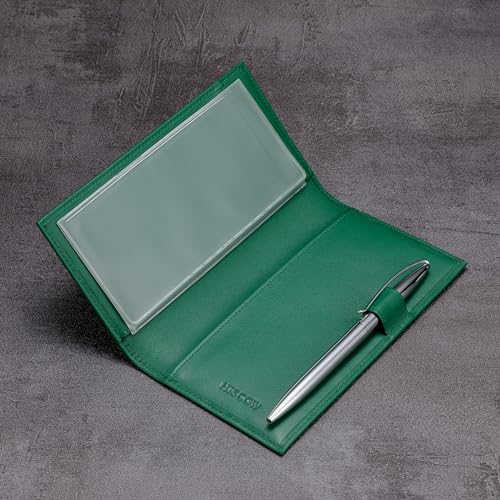HISCOW Leather Checkbook Cover for Duplicate Checks with Pen Holder - color: Green