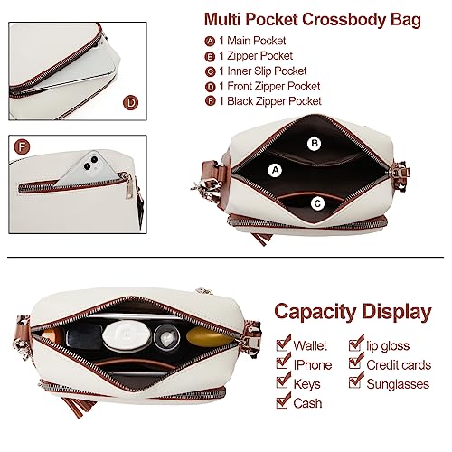 CLUCI Crossbody Bags for Women Crossbody Purses for Women Cross Body Bag Crossbody Purse with Adjustable Wide Strap | Womens Cross Body Bag Purse, Adjustable Wide Strap, Gifts for Women - color: 2-7off-white With Brown