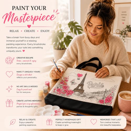 Atellya 70 pcs (10 Set) Pre Drawn Canvas Bags Set Paint and Sip Kit for Adults Painting, Paint and Sip Kit for Adults, DIY Party Women, DIY Crafts for Adults, DIY Large Tote Bags Making Kit