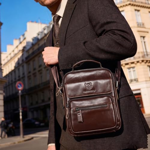 Mens Shoulder Bag Leather Crossbody Bags Leather Sling Bag Messenger Bags | LEBULLBRO Shoulder Bag for Men Crossbody Bags Leather Sling Bag Messenger Bags with Multiple Pockets Business - color: Coffee