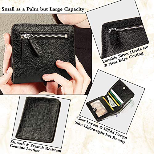 Small Leather Wallet for Women, Ladies Credit Card Holder RFID Blocking Women's Mini Bifold Pocket Purse - color: Black Rfid Blocking