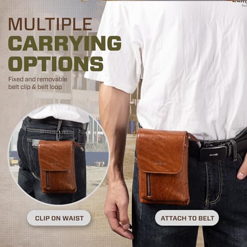 Genuine Leather Small Crossbody Bag for Men Women, Cellphone Belt Pouch Bag, Travel Passport Wallet, Shoulder Holster - color: Brown