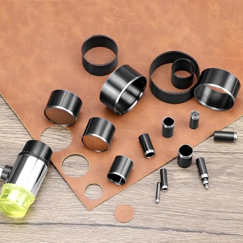 QWORK Leather Circle Cutter Tool Set - 21-Piece High Carbon Steel Punch Kit with Sizes Ranging from 1mm to 55mm, Hole Punch Tool Kit, Steel Round Cutting Dies
