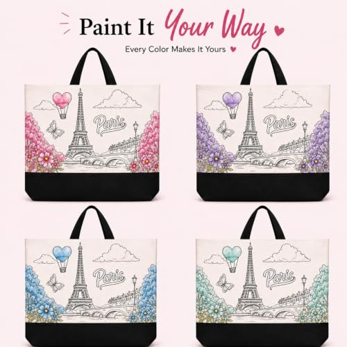 Atellya 70 pcs (10 Set) Pre Drawn Canvas Bags Set Paint and Sip Kit for Adults Painting, Paint and Sip Kit for Adults, DIY Party Women, DIY Crafts for Adults, DIY Large Tote Bags Making Kit
