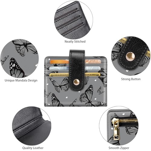 Small Wallets for Women Slim Minimalist Bifold Credit Card Holder | Compact, Zipper Coin Pocket, Mini Purse Ladies, RFID Blocking, PU Leather, Travel Card Case, Female Gifts, Butterflies - color: Butterflies