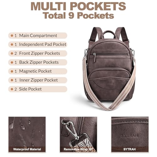 SYTRAH Small Backpack Purse for Women, Mini Daypack Cute for Travel Coffee - color: Coffee Brown