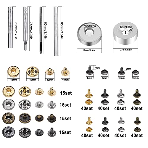 Yizzvb 320 Pcs Leather Rivets Kit+4 Pcs Leather Punch Pads, 2 Size Double Cap Rivets Tubular, Leather Cutting Mat, Sound Absorbing Pad and A4 Self Healing Cutting Mat, Punching and Installation Tools