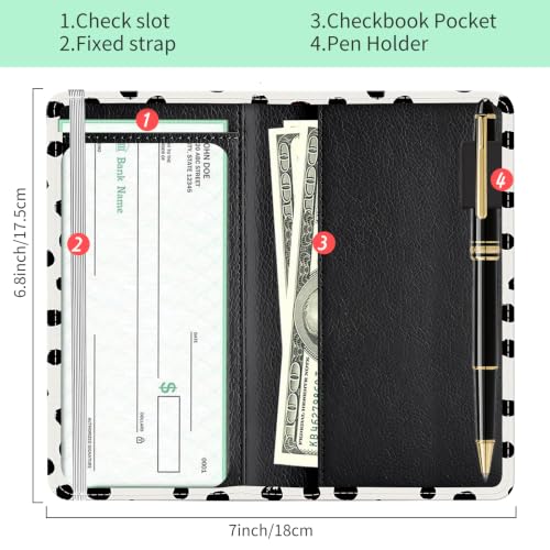 Checkbook Cover for Personal Checkbook, Cute Pu Leather Check Book for Women & Men, Slim Checkbook Holder with Pen Holder and Built-in Clear Plastic Divider, Black Polka Dot - color: Black Polka Dot