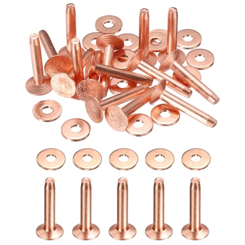 HARFINGTON 15Set Copper Rivets and Burrs Washers 9x3.3x19mm Dimpled Finish Solid Leather Rivet Fastener Studs Posts for Leather DIY Craft Belts Wallets Collars, Copper Tone - color: Copper Tone, size: 9x3.3x19mm