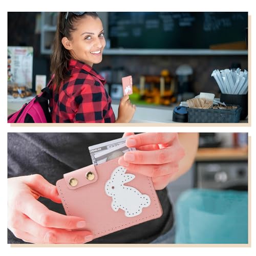 Rabbit Credit Card Bag Sewing Set DIY Genuine Leather Purse Making Kit Handmade Small Purse Crochet Knitting Supplies for Women DIY Birthday Bridal Wedding Gift(Pink) - color: Pink