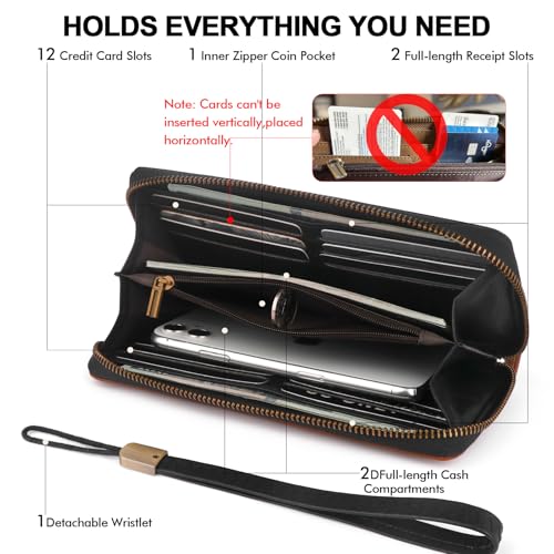 Leather Wallet for Women RFID Blocking Wristlet Wallet(brownblack) - color: a4-brownblack