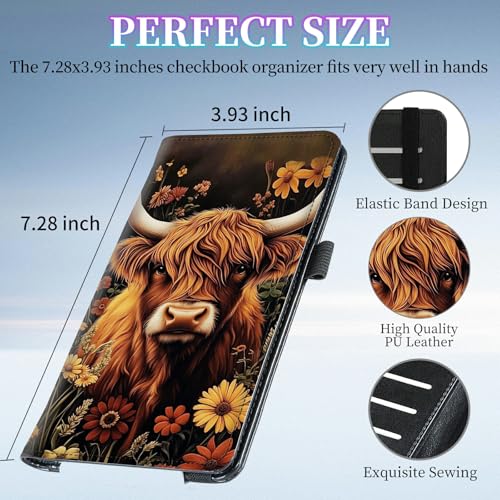 Checkbook Cover for Duplicate Checks,Slim Durable RFID Blocking Checkbook Credit Card Holder for Personal and Business Checks-Beautiful Highland Cow - color: Beautiful Highland Cow