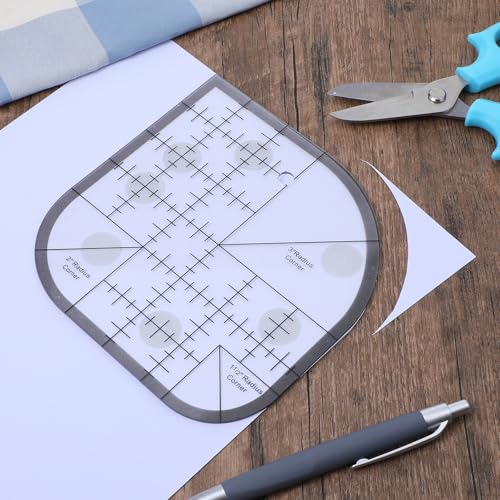 Curved Corner Cutter Quilting Ruler Acrylic Sewing Patchwork Ruler Quilting Templates for DIY Multifunctional Tool with 24pcs Silicone Anti-Slip mats Radius Corner Right Angle Transparent