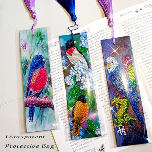 3 Pcs LINGFANG Diamond Painting Bookmark, DIY Book Makers for Adults Book Lovers, Diamond Art Beginners, Small Diamond Art Kits, Paint by Art Crafts Supplies Gift for Girls (Birds) - color: Bird