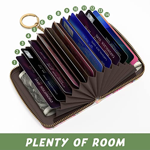 Credit Card Holder for Women, Small RFID Wallet Slim Leather Card Case - color: B-Watercolor Flowers, size: Keychain