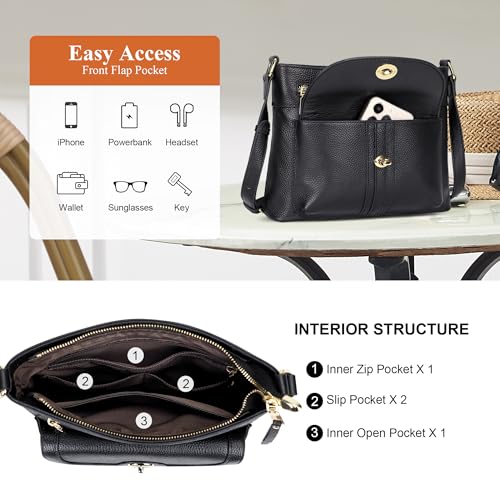 Over Earth Genuine Leather Crossbody Bags for Women Square Trendy Purses | Leather Shoulder Handbags with Card Slot, Adjustable Strap 20.8"-24.65", Fits 9.6" ipad for Work/Daily - color: Black Rp