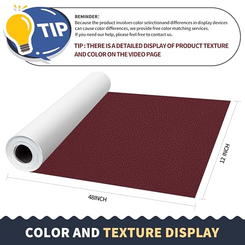 ONine Leather Repair Patch，Leather Repair Tape, 12 x 48 inches Leather Repair Patch for Furniture,Vinyl Repair kit，Leather Couch Patch，for Sofas,Furniture,car Seats,Chairs(Wine red-Litchi Grain) - color: Wine red-Litchi Grain, size: 12 x 48 inches