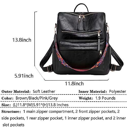 Women's Fashion Backpack Purse for Women Leather Multipurpose Design Ladies Shoulder Bag Travel bag Satchel Handbags - color: Black