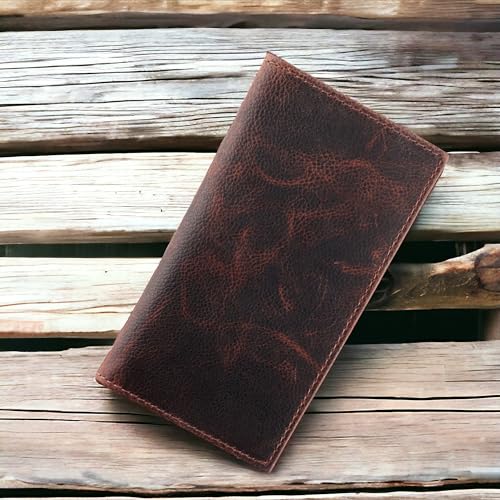 F&L CLASSIC Men's RFID Vintage Look Genuine Leather Long Bifold Wallet Checkbook Wallets,hard wax crunch,240-52 - color: hard wax crunch