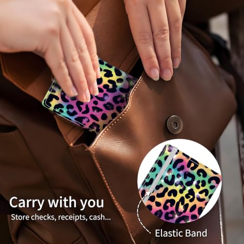 Checkbook Cover for Personal Checkbook, Cute Pu Leather Check Book for Women & Men, Slim Checkbook Holder with Pen Holder and Built-in Clear Plastic Divider, Color Leopard - color: Color Leopard