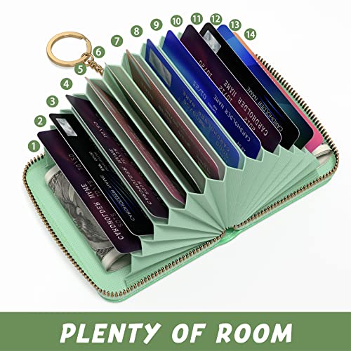 Credit Card Holder for Women, Small RFID Wallet Slim Leather Card Case - color: A-Green, size: Keychain