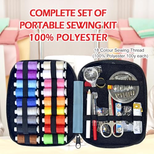 Sewing Kit with Case Portable Sewing Supplies for Home Traveler, Adults, Beginner, Emergency, Contains 18 Sewing Thread, Scissors, Needles, Measure etc,Medium Delft Blue - color: Medium Delft Blue, size: 1 Pack