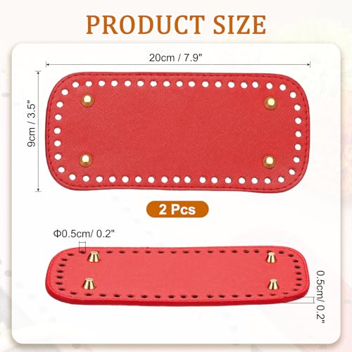 PATIKIL 7.9 x 3.5inch Leather Bag Bottom, 2 Pcs PU Leather Bag Bases Purse Making Knitting Rectangle Crochet Bottom Shaper Pad with Holes Durable for Crochet DIY Handbag Tote, Red - color: Red