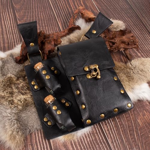 SUMGOGO Retro Belt Pouch Waist Bag Womens Fanny Pack Cellphone Holder Steampunk Medieval Renaissance Purse Costume Accessory - color: New-Black