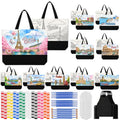 Atellya 70 pcs (10 Set) Pre Drawn Canvas Bags Set Paint and Sip Kit for Adults Painting, Paint and Sip Kit for Adults, DIY Party Women, DIY Crafts for Adults, DIY Large Tote Bags Making Kit