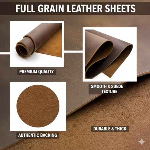 12x12 Inch Full Grain Cowhide Leather Sheet for Crafting & Tooling – 2mm Thick Genuine Leather Square for DIY Wallets, Belts, Holsters, Knife Sheaths, Leatherworking Projects(Brown)