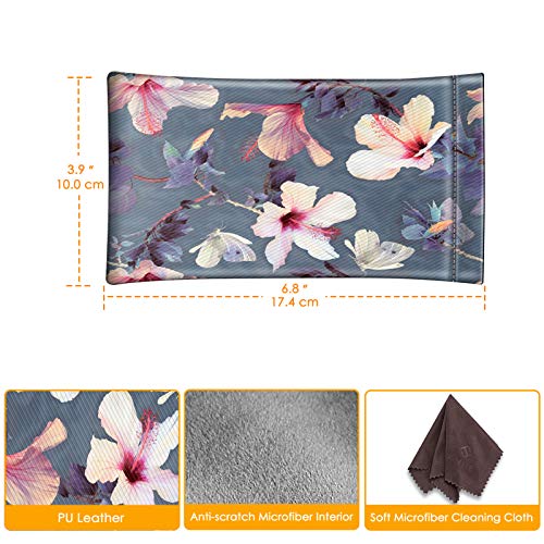 FINTIE Soft Eyeglasses Case with Cleaning Cloth, Squeeze Top Glasses Pouch | Sunglasses Eyewear Bag, Vegan Leather, For Reading /Prescription Glasses Storage, For Women Daily Carry - color: Blooming Hibiscus