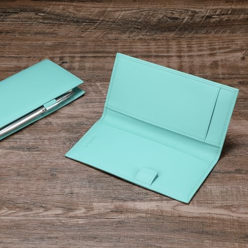 HISCOW Leather Checkbook Cover for Duplicate Checks with Pen Holder - color: Teal