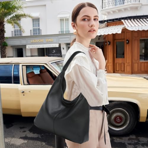 Casual Hobo Bag for Women Soft Shoulder Bags Slouchy Pu Leather Tote Purses for Work Travel - color: A Black