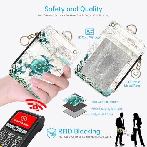 2-in-1 ID Badge Holder & Lanyard Wallet，Cute Zippered Pouch Sea Turtle 2 | for Teachers,Nurse,Professionals，Removable Wristlet & Neck Lanyard,5 Card Slots Stylish Work Essential - color: Sea Turtle 2