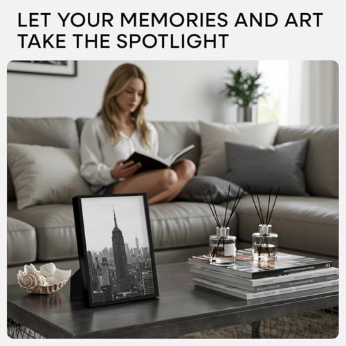 Homeforia 9x11 Black Picture Frame, High-End Metal, 6x8 Mat, Glass | High End Aluminum, Tempered Glass, Acid-Free 6x8 Removable Mat, 9x11 in Edge-to-Edge Display 11x9, Wall Kit, Set Of 1 - color: Carbon Black, size: 9x11
