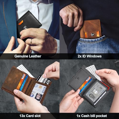 GSOIAX Wallet for Men Slim Top Grain Leather Wallet with 13 Card Slots & 1 Bill Compartment - RFID Blocking Thin Bifold Front Pocket Credit Card Holder (BLACK) - color: BLACK