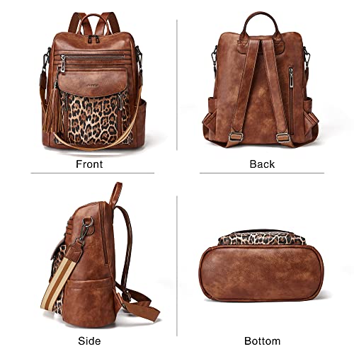 Backpack Purse for Women Fashion Leather Backpack Purse Designer Travel Backpack Convertible Shoulder Bag with Wristlet - color: 1-9 Brown With Leopard
