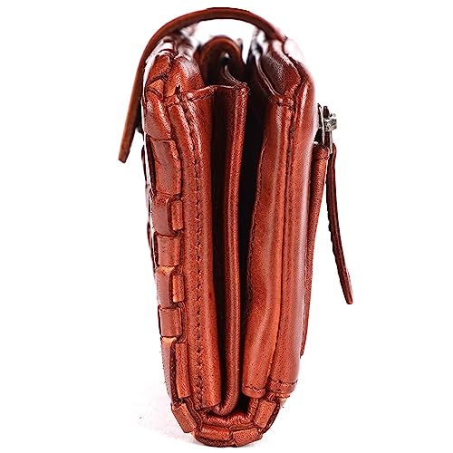 Genuine Leather Wallets for Women, Zipper Coin Purse | Small Wallet, Credit Card Holder with Strap, Woven Oil & Wax Leather Wristlet with YKK Zipper, VL-158-COGNAC, Cognac - color: Cognac