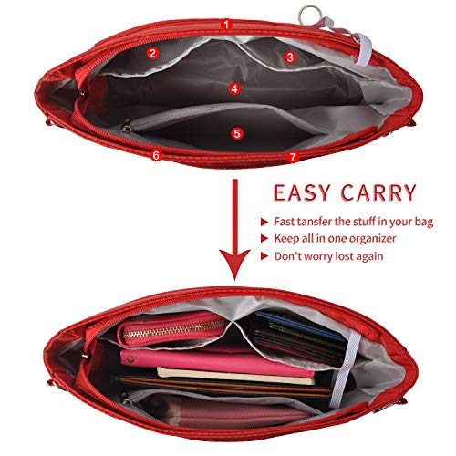 Vercord Expandable Nylon Handbag Purse Organizer Insert Liner Shaper Bag in Bag Red Medium - color: Red, size: Medium