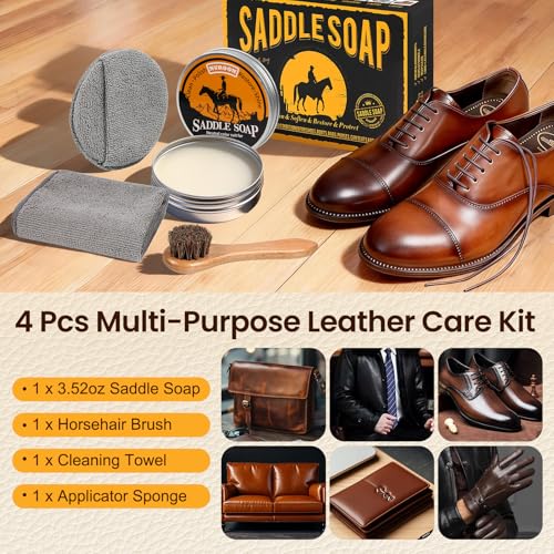 Nuroon Leather Boots Care Kit- Leather Cleaner Boots Shoes Cleaning Kit, Saddle Soap,Mink Oil and Wax Waterproofer - style: 4 Pieces