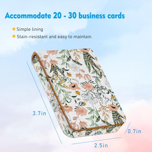 Business Card Holder, PU Leather Printing Business Card Case Pocket with Magnetic Shut, Portable Business Card Carrier Holder for Women or Men (Flower and Grass) - color: Flower and Grass