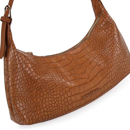 Montana West MEDIUM Shoulder Purses for Women Crescent Hobo Bags Trendy Purses - color: Crocodile Brown