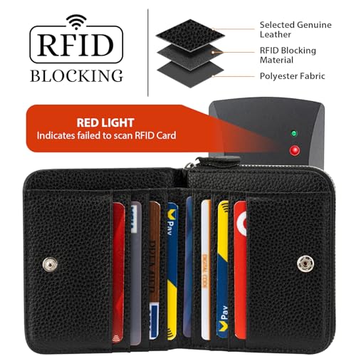XINNSTAR Genuine Small Wallet for Women, Slim RFID Blocking Credit Card Holder with ID Window, Compact Purses for Women with 11 Card Slots - color: Black