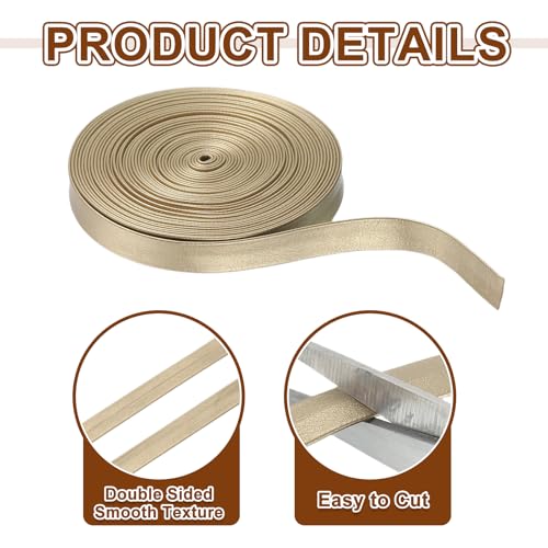uxcell 5 Yard 10mm PU Faux Leather Strips, Fold Over Leather Strap Roll Double Sided Faux Supplies for DIY Craft Projects, Gold - color: Gold, size: 10mm
