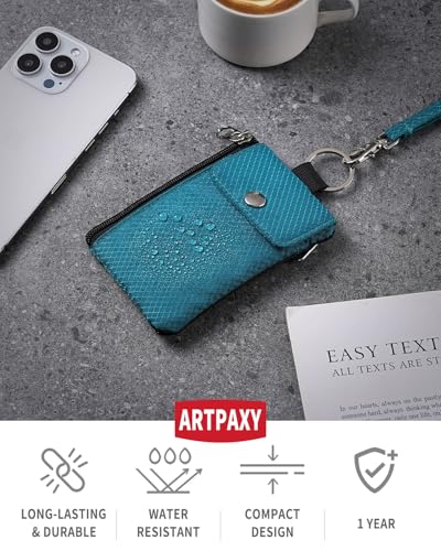 Artpaxy Minimalist Wallet For Mens Womens, Keychain RFID Blocking Zipper Small Wallet with ID Window 2 Lanyards,Water Resistant Travel Cash Card Coin Case Boys Girls - color: Dark green
