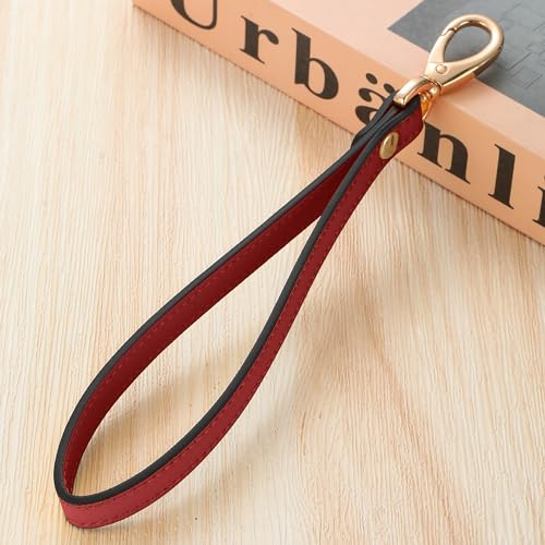 Genuine Leather Wristlet Strap - Universal Hand Lanyard Replacement - color: Gold - Red