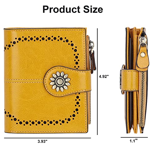Womens Leather Wallet Small Compact RFID Blocking Credit Card Case Purse with Zipper Pocket | Small - color: Yellow