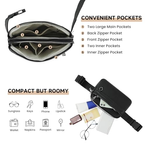 TAMTOMI Fanny Packs for Women Men Everywhere Belt Bag Vegan Leather Waist Packs with Adjustable Strap Crossbody Chest Bag Travel for Workout - color: Black