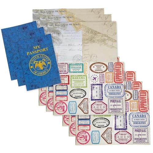 Fun Express Passport Book for Kids, Set of 12 | Passport Sticker Books, Travel Stamp Stickers, Pretend Play Notepads, Blank Travel Journal Books Party Favors - size: 4" x 6"